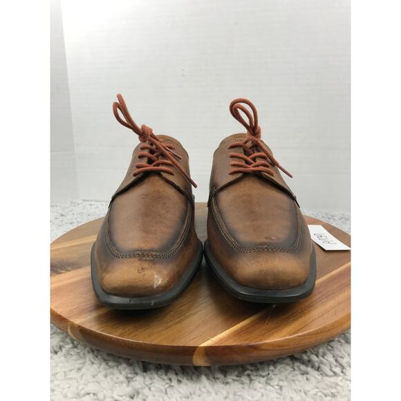 Ecco Brown Leather Burnished Apron Toe Derby Casual Lifestyle Oxford Mens 41 - Picture 4 of 13